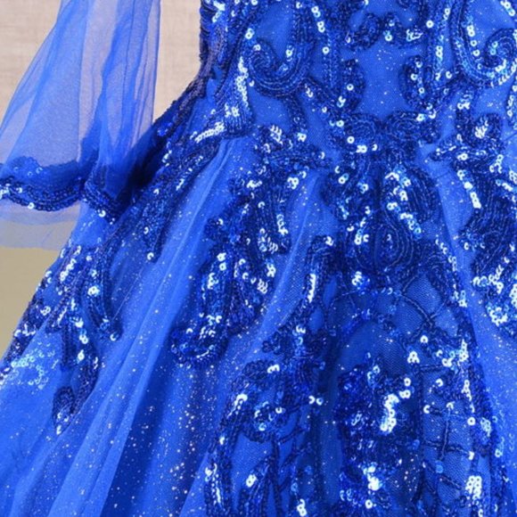 NEW LONG FORMAL MESH GOWN FOR KIDS EMBROIDERED WITH SEQUINS WITH CORSET GL GK104 - Picture 6 of 11